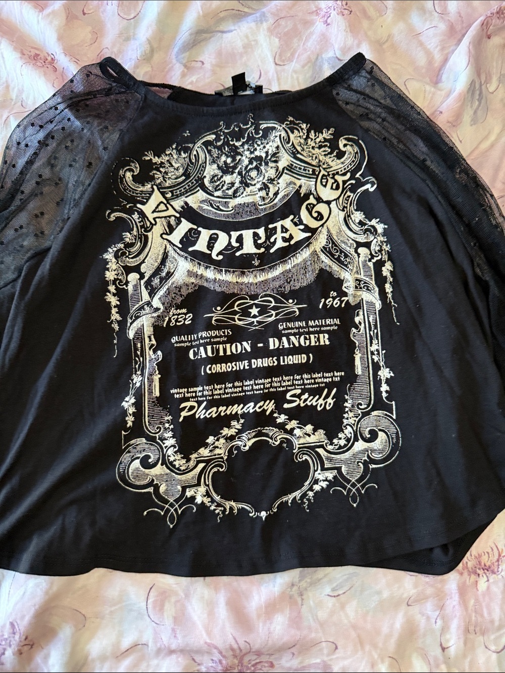 Fashion Nova Black Top with Ornate White Graphic